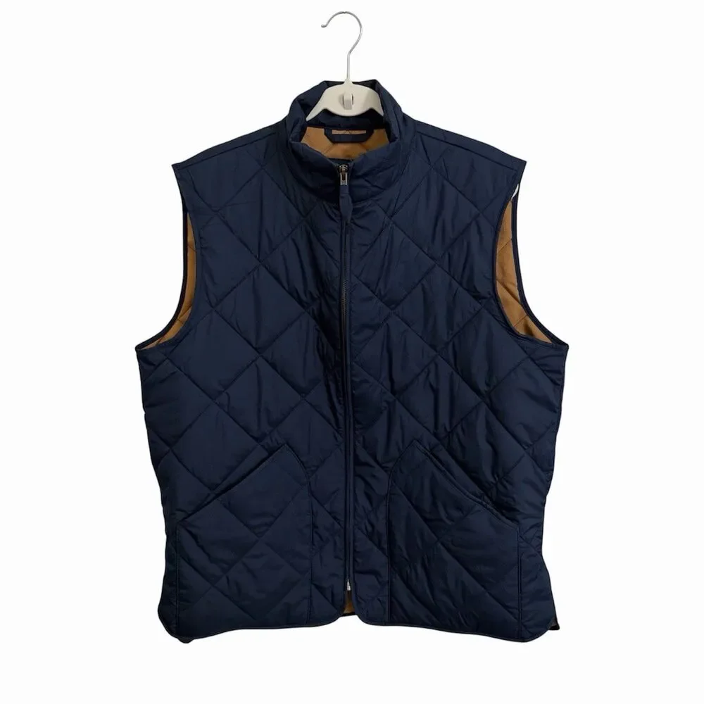 J. Crew Vest Mens Large Navy Blue Quilted Full Zip Preppy Jacket Outdoor